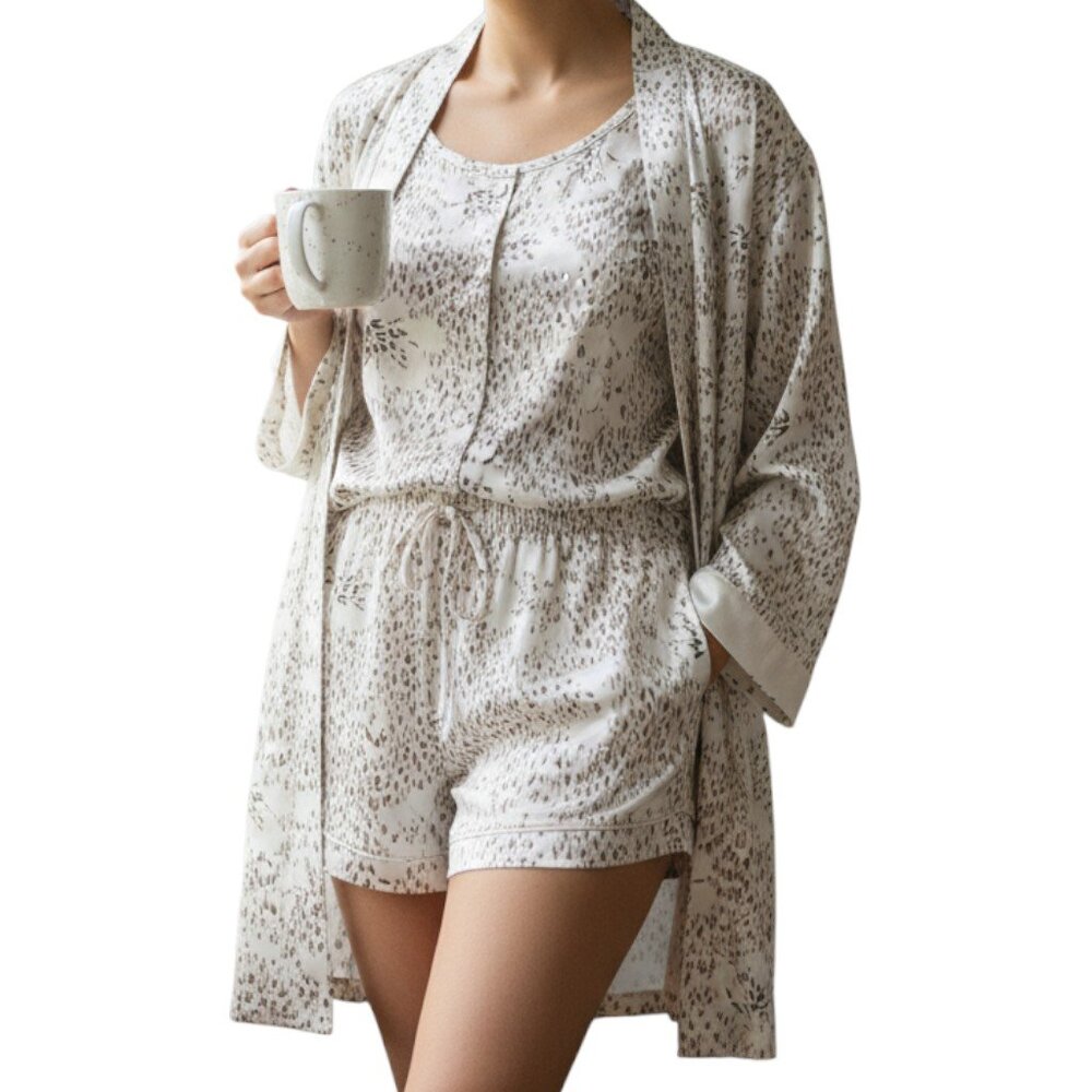 Cabernet 3pc. Satin Cheetah Print Sleepwear Women's Size M